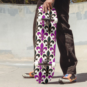 Paars Zwart Barok Fleur-de-lis Patroon Ontwerp Persoonlijk Skateboard