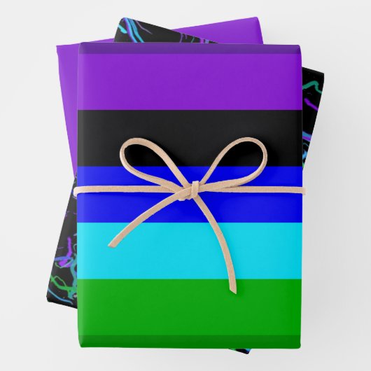 Paars, zwart, blauw en groen inpakpapier vel (In situ)