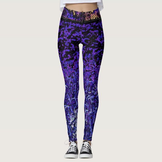 Paars, zwart, blauw patroon leggings (Voorkant)