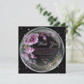 Paars & Zwart Bloemenframe Huwelijksjubileum Bedankkaart (Staand voorkant)