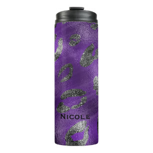 Paars & Zwart Cheetah Luipaardprint Stippen Custom Thermosbeker