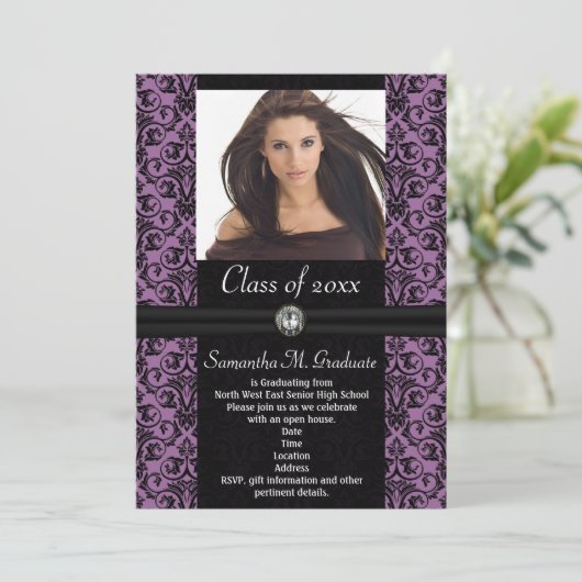 Paars zwart DamasAfstuderen uitwerken Kaart (Staand voorkant)