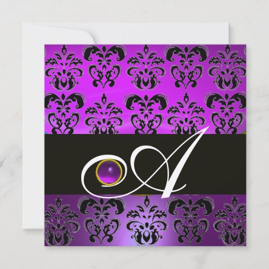 PAARS ZWART DAMAST MONOGRAM AMETHYST GOUD METAAL KAART (Voorkant)