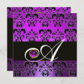 PAARS ZWART DAMAST MONOGRAM AMETHYST GOUD METAAL KAART (Voorkant / Achterkant)