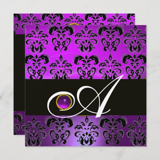 PAARS ZWART DAMAST MONOGRAM AMETHYST GOUD METAAL KAART (Voorkant / Achterkant)