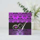 PAARS ZWART DAMAST MONOGRAM AMETHYST GOUD METAAL KAART (Staand voorkant)