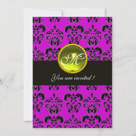 PAARS ZWART DAMAST MONOGRAM, gele topaas Kaart (Voorkant)