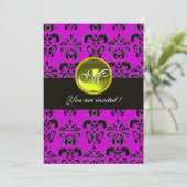 PAARS ZWART DAMAST MONOGRAM, gele topaas Kaart (Staand voorkant)