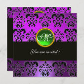 PAARS ZWART DAMAST MONOGRAM,groen smaragd Kaart (Voorkant / Achterkant)