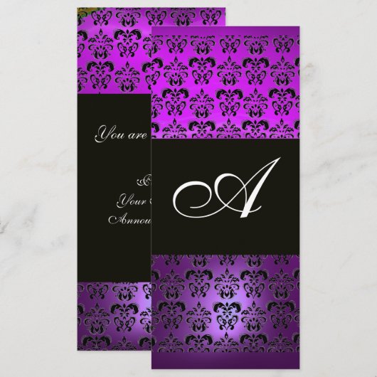 PAARS ZWART DAMAST MONOGRAM , wit Kaart (Voorkant / Achterkant)