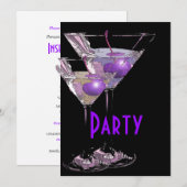 Paars zwart elegant feest kaart (Voorkant / Achterkant)