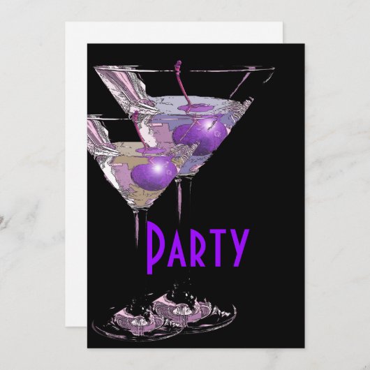 Paars zwart elegant feest kaart (Voorkant / Achterkant)