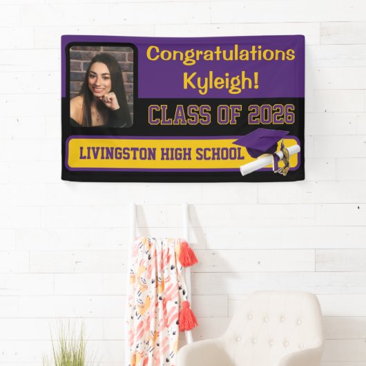 Paars, zwart, en gouden Afstuderen Spandoek (Insitu)