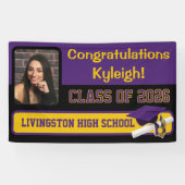 Paars, zwart, en gouden Afstuderen Spandoek (Horizontaal)