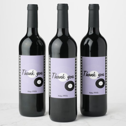 Paars, zwart en wit 1950s thema ingecheckt wijn etiket (Flessen)