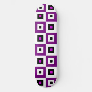 Paars Zwart en Wit Geruite Vierkanten Patroon Persoonlijk Skateboard