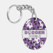 Paars, zwart en wit Voetbal personaliseren Sleutelhanger (Voorkant Links)