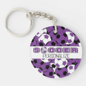 Paars, zwart en wit Voetbal personaliseren Sleutelhanger (Voorkant)