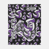 Paars, zwart en wit Volleybalpatroon Fleece Deken (Voorkant)