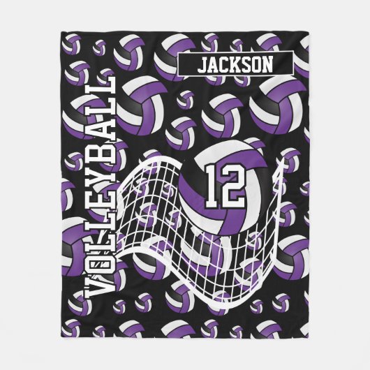 Paars, zwart en wit Volleybalpatroon Fleece Deken (Voorkant)