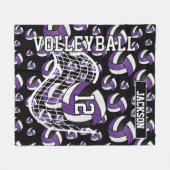 Paars, zwart en wit Volleybalpatroon Fleece Deken (Voorkant (Horizontaal))