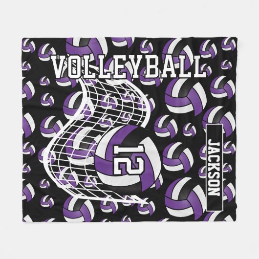 Paars, zwart en wit Volleybalpatroon Fleece Deken (Voorkant (Horizontaal))
