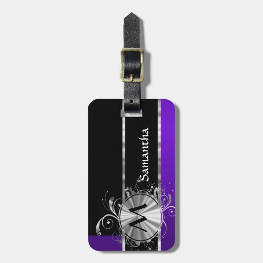 Paars zwart en zilver bagagelabel (Voorkant verticaal)
