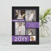 Paars & Zwart Foto Collage Klas van Afstuderen Aankondiging (Staand voorkant)