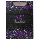 Paars zwart geborsteld metaal glitter monogram klembord (Voorkant)