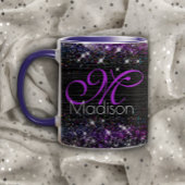 Paars zwart geborsteld metaal glitter monogram mok