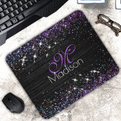 Paars zwart geborsteld metaal glitter monogram muismat
