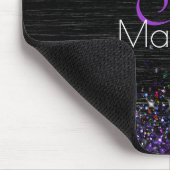 Paars zwart geborsteld metaal glitter monogram muismat (Hoek)