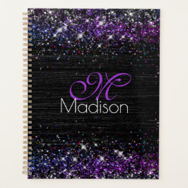 Paars zwart geborsteld metaal glitter monogram planner