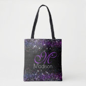 Paars zwart geborsteld metaal glitter monogram tote bag (Voorkant)