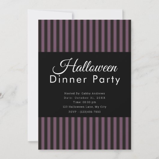 Paars & zwart gestreepte Halloween-dinerfeest Kaart (Voorkant)