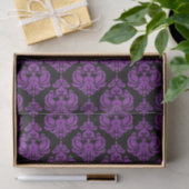 Paars & Zwart Glam Damask Monogram Letter Initiaal Tissuepapier (Geschenk)