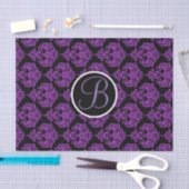 Paars & Zwart Glam Damask Monogram Letter Initiaal Tissuepapier (Craft)
