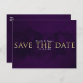 Paars Zwart & Goud Glam Moderne Sla de Datum Op Aankondigingskaart (Voorkant / Achterkant)