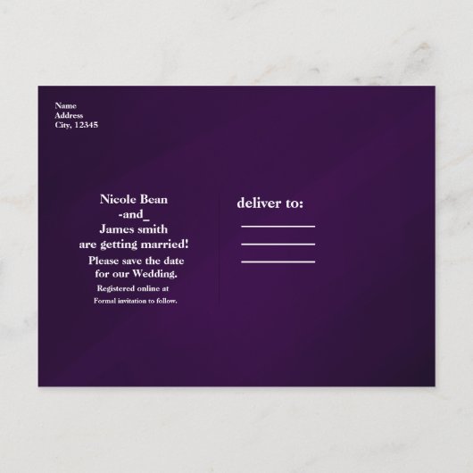 Paars Zwart & Goud Glam Moderne Sla de Datum Op Aankondigingskaart (Achterkant)