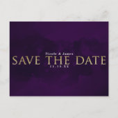 Paars Zwart & Goud Glam Moderne Sla de Datum Op Aankondigingskaart (Voorkant)
