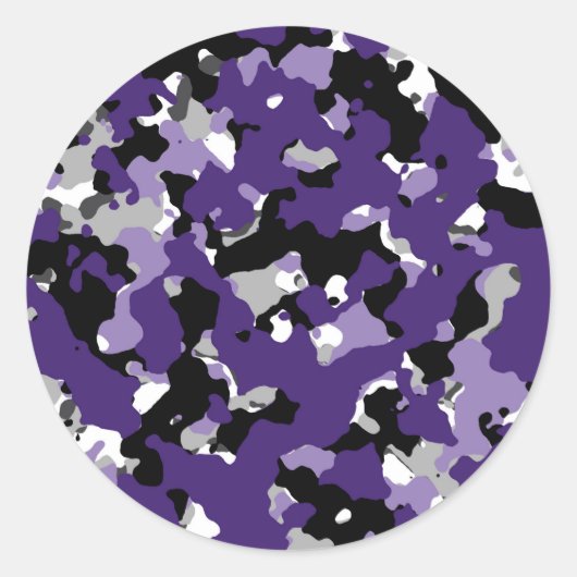 Paars Zwart Grijs Camouflage Camo Print Feest Ronde Sticker (Voorkant)