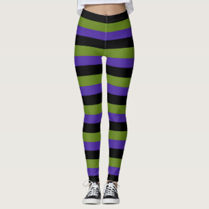 Paars Zwart Groen Heksen Strepen Halloween Leggings