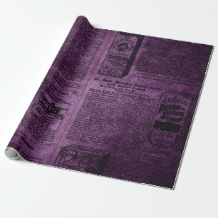 Paars & Zwart Grunge Vervuild Oude Krant Cadeaupapier