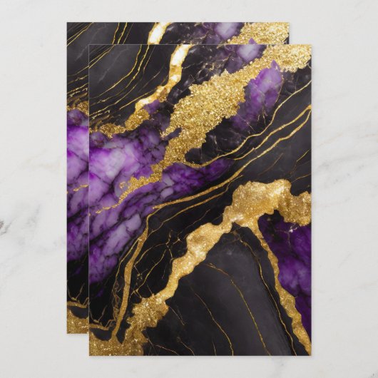 Paars Zwart Marmer Patroon met Goud Kaart (Voorkant / Achterkant)