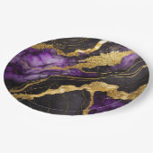 Paars Zwart Marmer Patroon met Goud Papieren Bordje (Gekanteld)