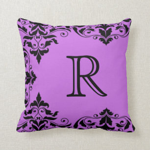 Paars & Zwart Monogram Damast Kussen