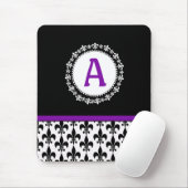 Paars zwart monogram Fleur de Lis Muismat (Met muis)