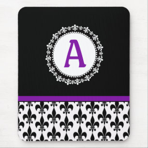 Paars zwart monogram Fleur de Lis Muismat
