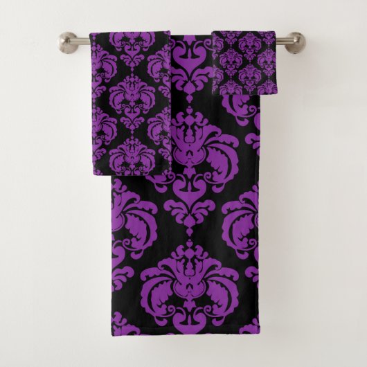 Paars & Zwart Royal Glam Damast Bad Handdoek (Insitu)