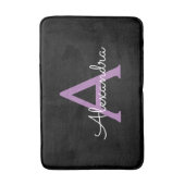 Paars zwart Script Girly Monogram Naam Badmat (Voorkant Verticaal)
